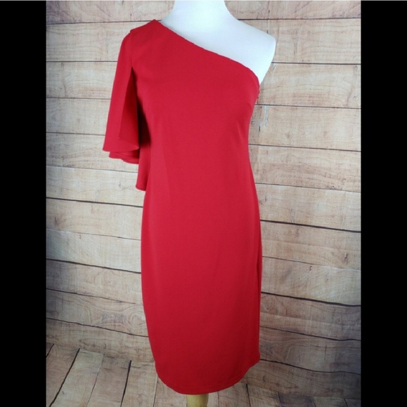 NWT CALVIN KLEIN Red One Shoulder Sheath Dress - Picture 2 of 8